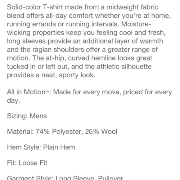 Men's Merino Wool Long Sleeve
Athletic Top All in Motion Heathered blue nwt - Picture 4 of 5